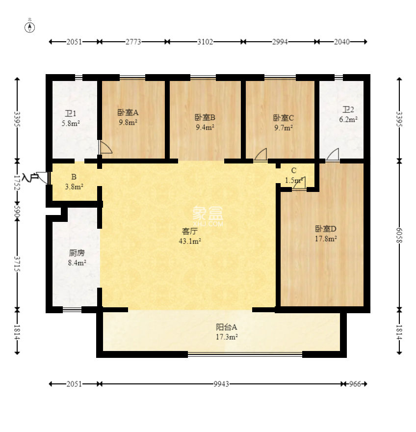 轨道万科悦府  4室2厅2卫   185.00万