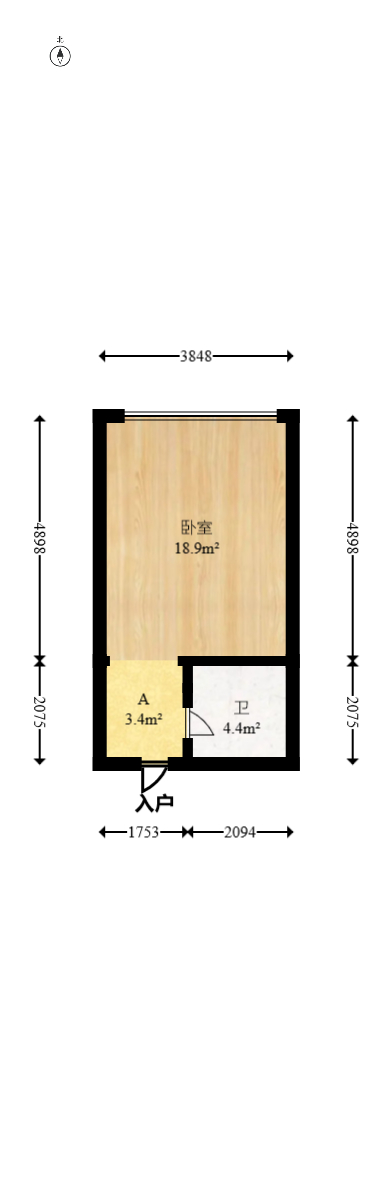 红橡华园(菲莎公馆)  1室1厅1卫   26.80万室内图1