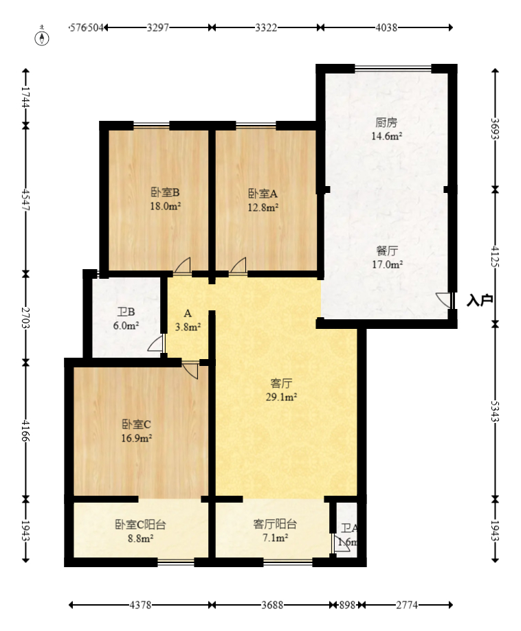 八方小区C区  3室2厅2卫   459.00万室内图1