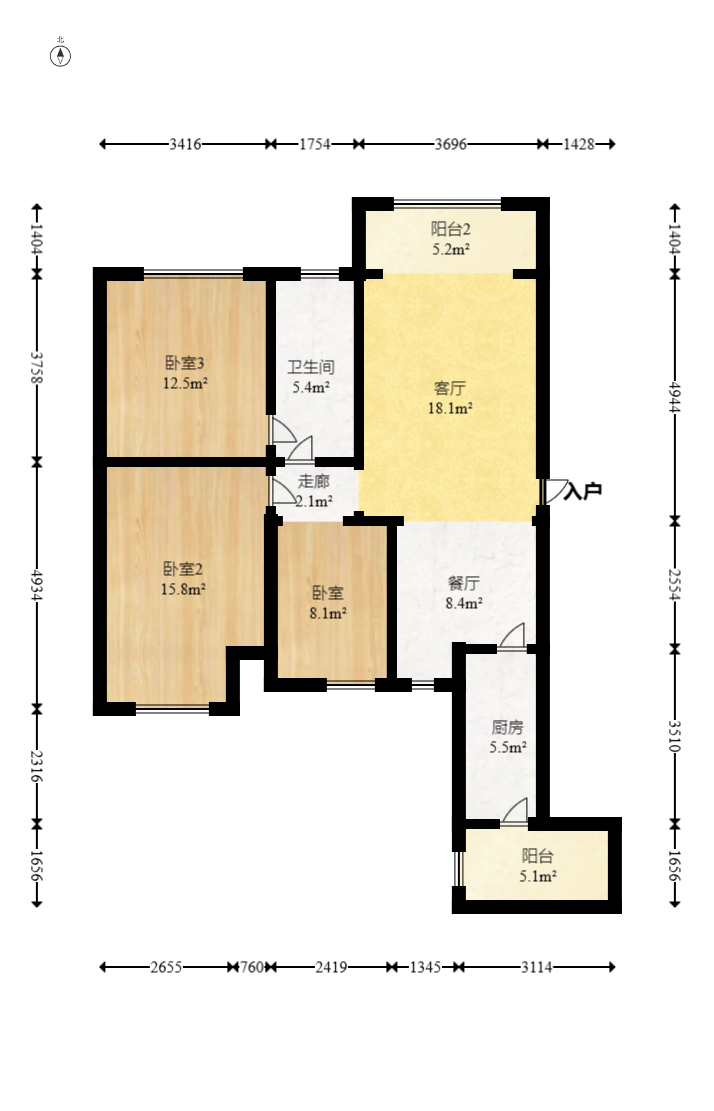 旭辉华庭  3室2厅1卫   54.80万室内图1