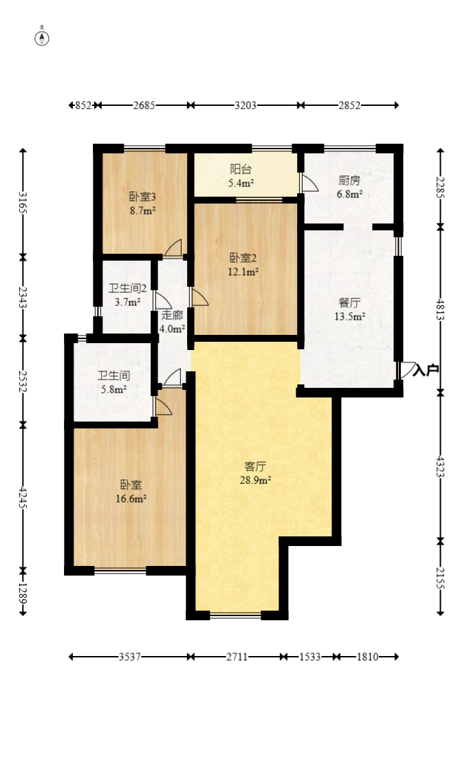 旭辉华庭  3室2厅2卫   84.80万室内图1