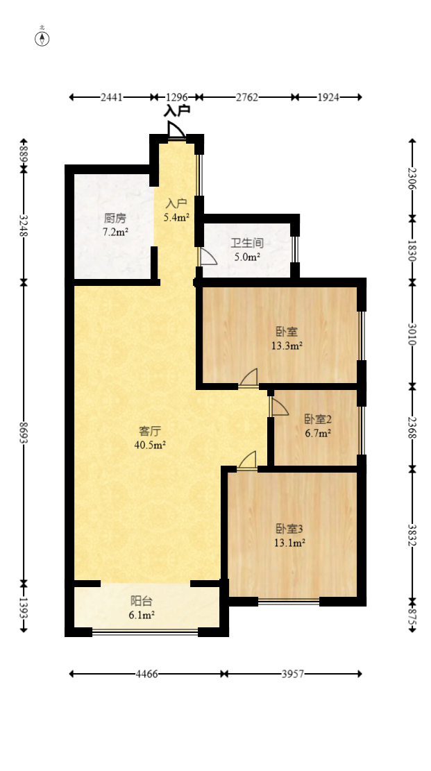 三景华御  3室2厅1卫   58.80万室内图1