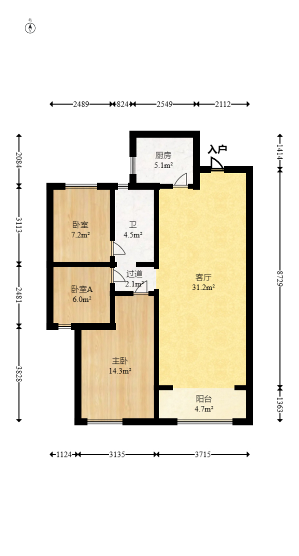 时代港湾 3室2厅1卫 61.0万 时代港湾 3室2厅1卫 61.0万户型图