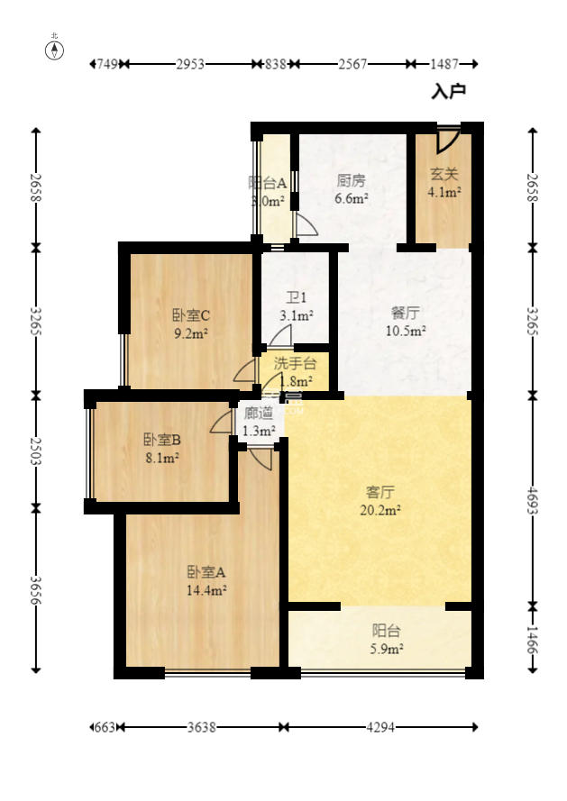 江山帝景哈佛 3室2厅1卫 95.0万 江山帝景哈佛 3室2厅1卫 95.0万户型图