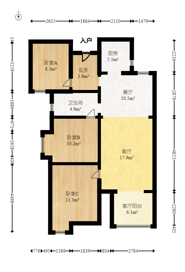 北辰中央公园C区  2室2厅1卫   105.00万室内图1