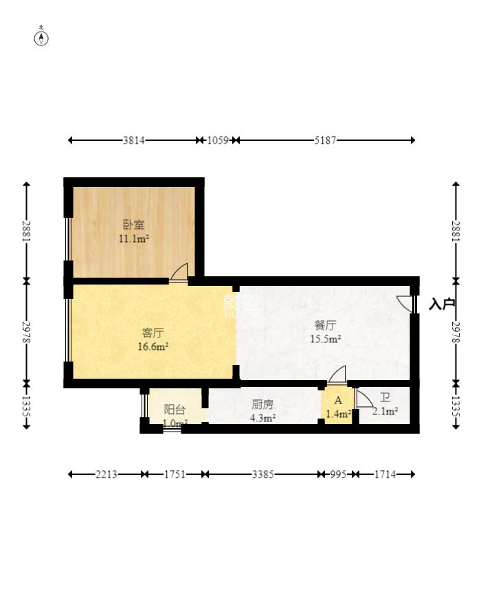 东怡外国(南湖一号) 2室1厅1卫 57.0万 东怡外国(南湖一号) 2室1厅1卫 57.0万户型图