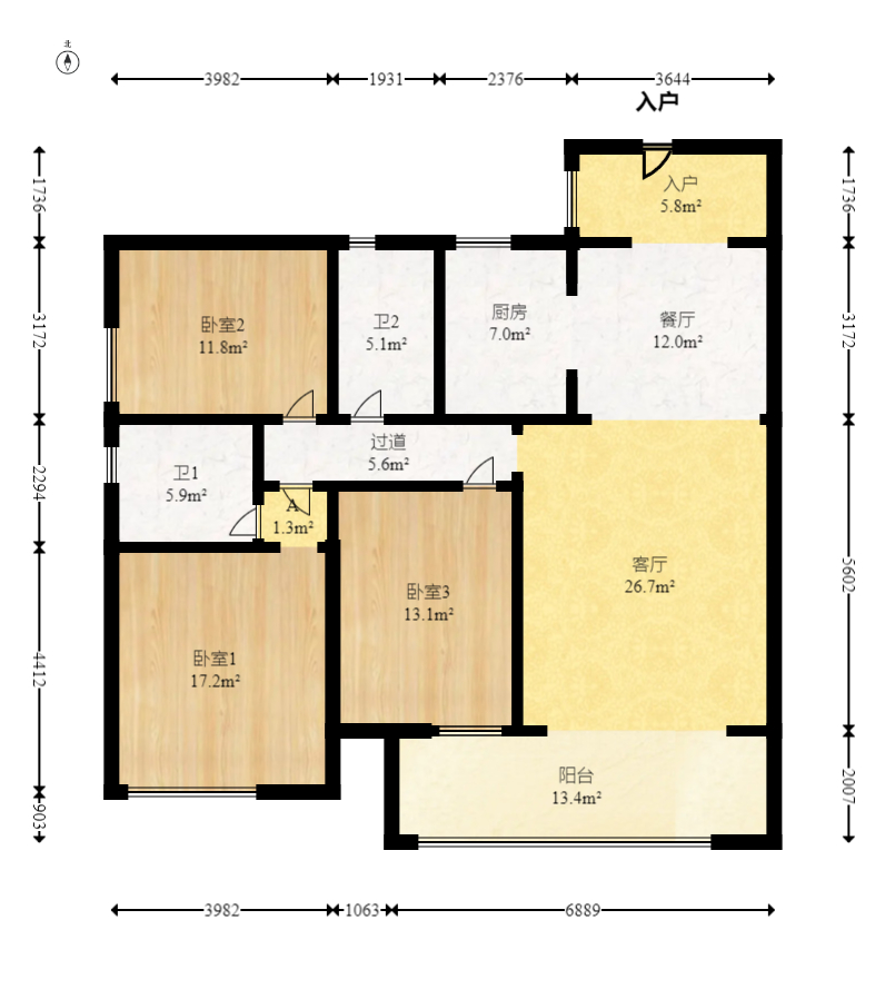 荣悦台 3室2厅2卫 176.8万 荣悦台 3室2厅2卫 176.8万户型图