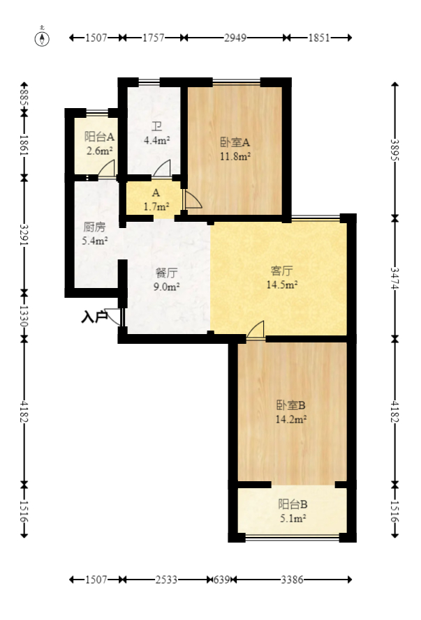 怡海星城 2室2厅1卫 43.8万 怡海星城 2室2厅1卫 43.8万户型图