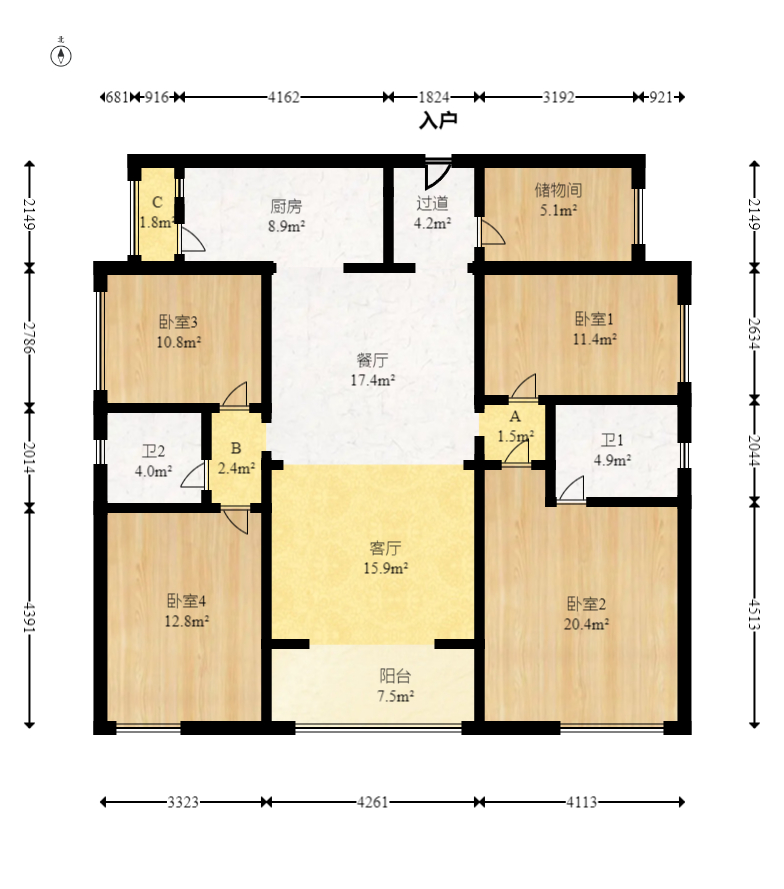 润和又一城  4室2厅2卫   118.00万室内图1