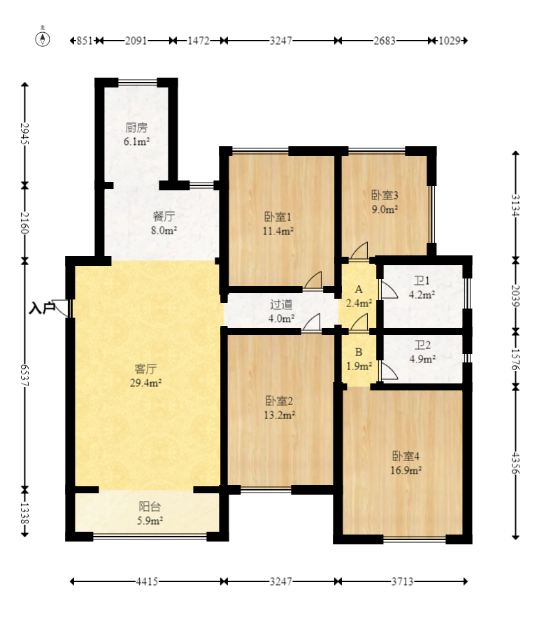 裕和府(乐万邦康桥悦城) 4室2厅2卫 125.0万 裕和府(乐万邦康桥悦城) 4室2厅2卫 125.0万户型图