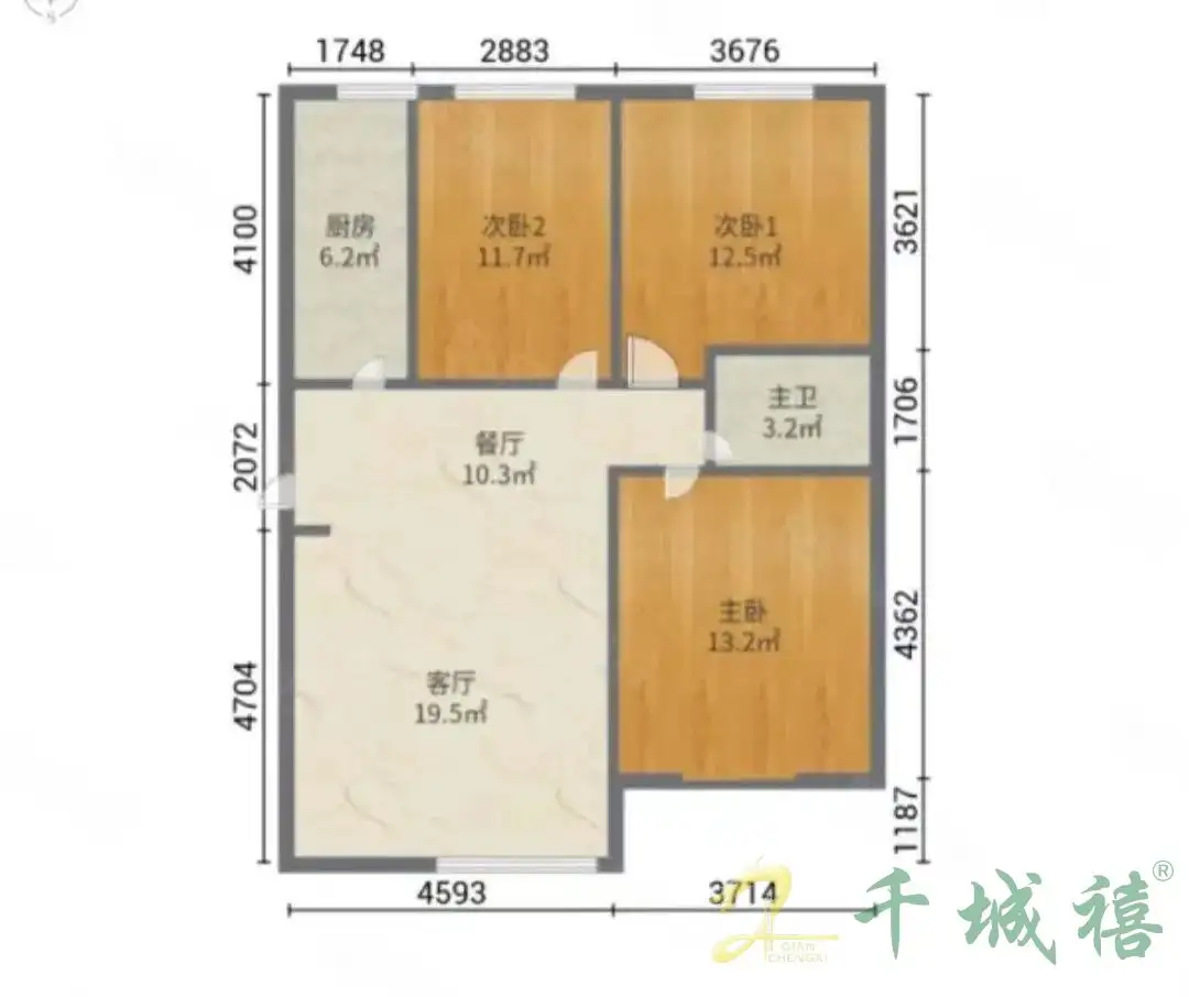 上都名苑  3室2厅1卫   2300.00元/月户型图