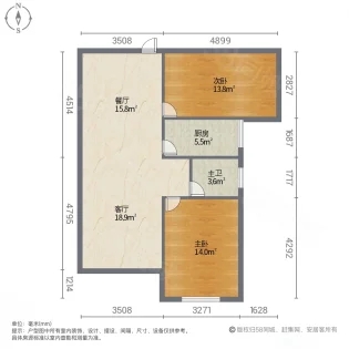 万聚凯旋城  2室1厅1卫   1200.00元/月户型图