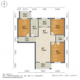 万聚凯旋城  3室2厅2卫   97.50万室内图