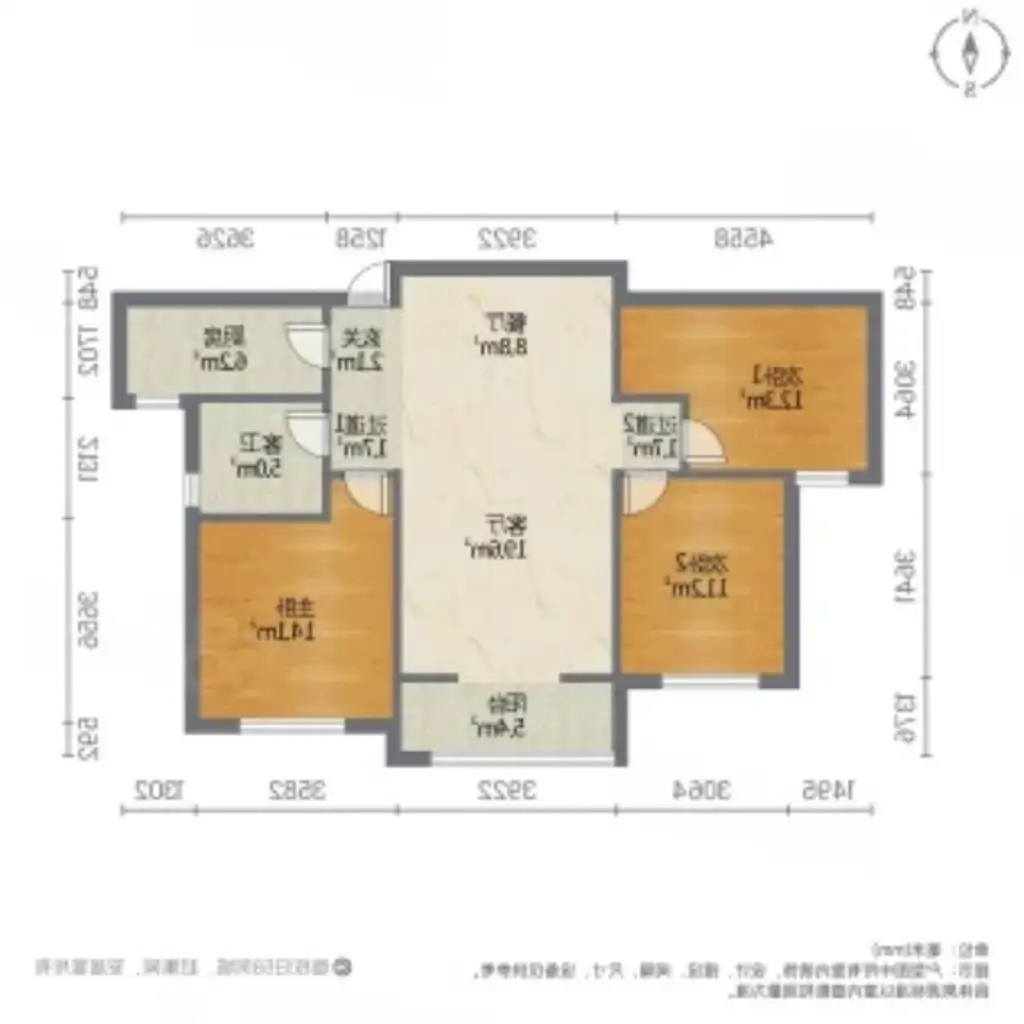 东部美的城  3室2厅1卫   113.00万室内图