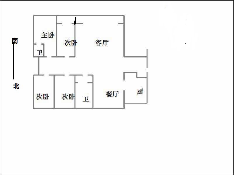 美的时代城  4室2厅2卫   2800.00元/月户型图