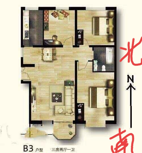 赵都新城绿和园  3室2厅1卫   115.00万户型图