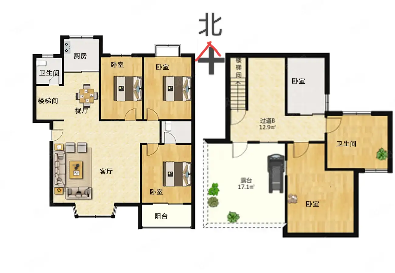 新新家园  3室2厅2卫   1800.00元/月户型图