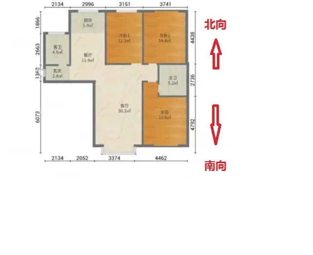 上都名苑  3室2厅2卫   168.00万户型图