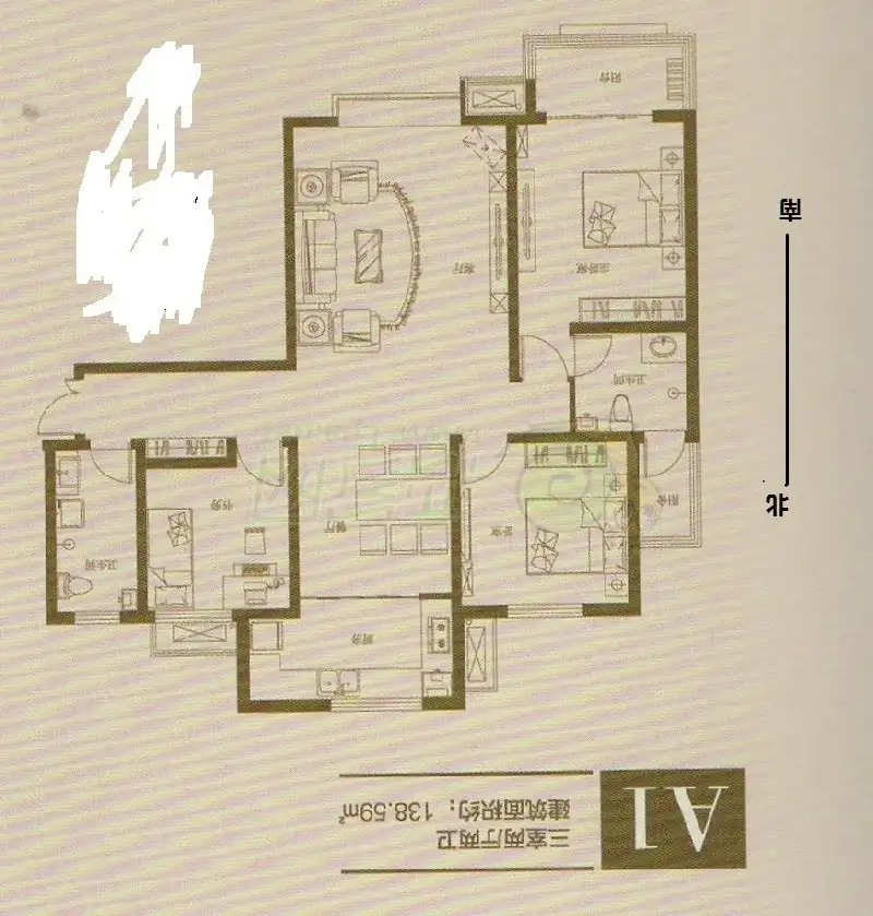 赵都新城光和园  3室2厅2卫   160.00万室内图1