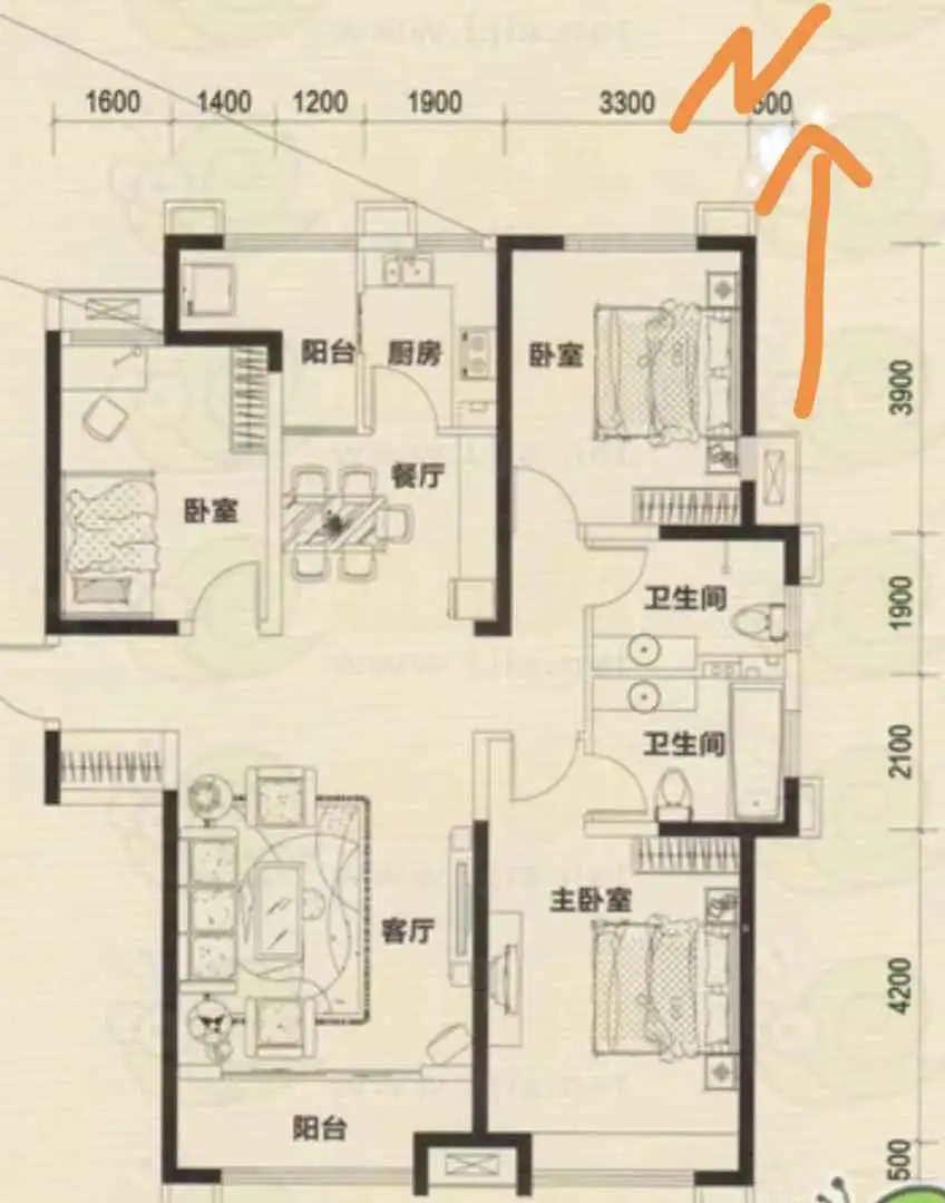 美的城  3室2厅2卫   2500.00元/月室内图