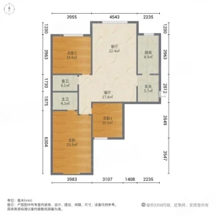 汉成华都西区  3室2厅2卫   125.00万室内图