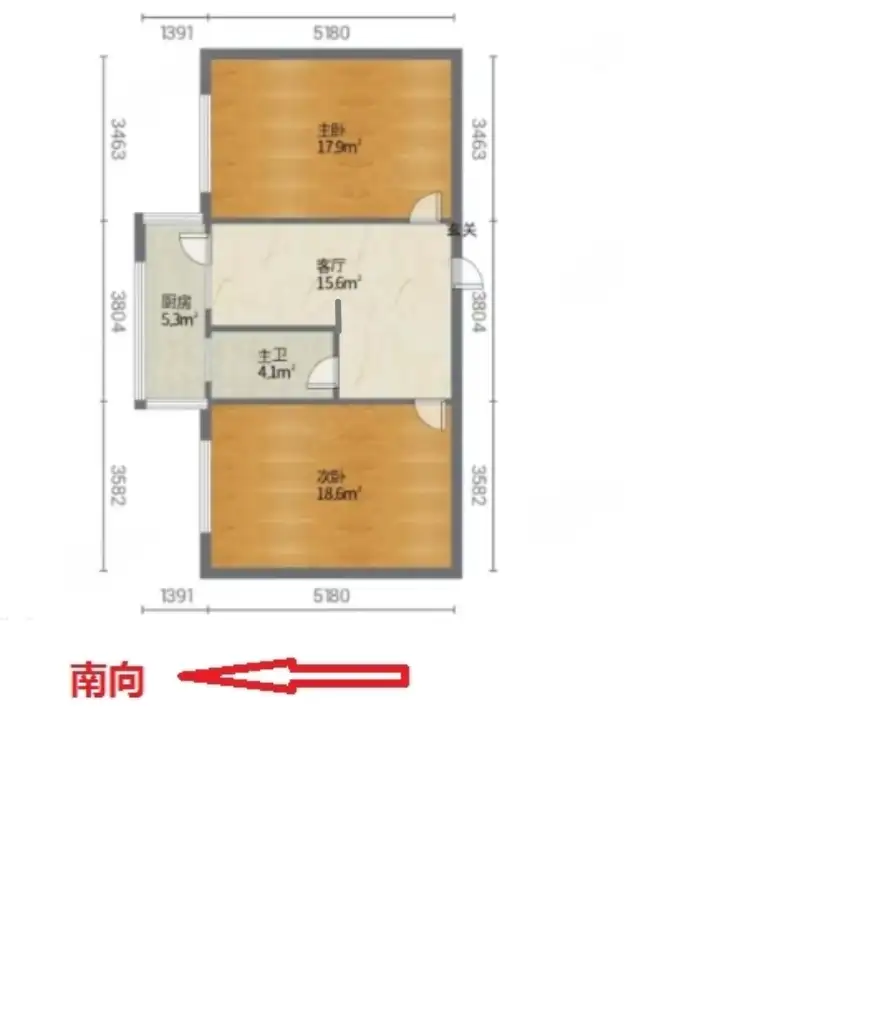 电力小区  2室1厅1卫   800.00元/月户型图