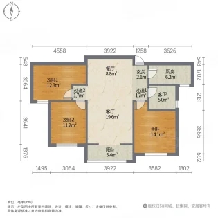 东部美的城  3室2厅1卫   115.00万户型图