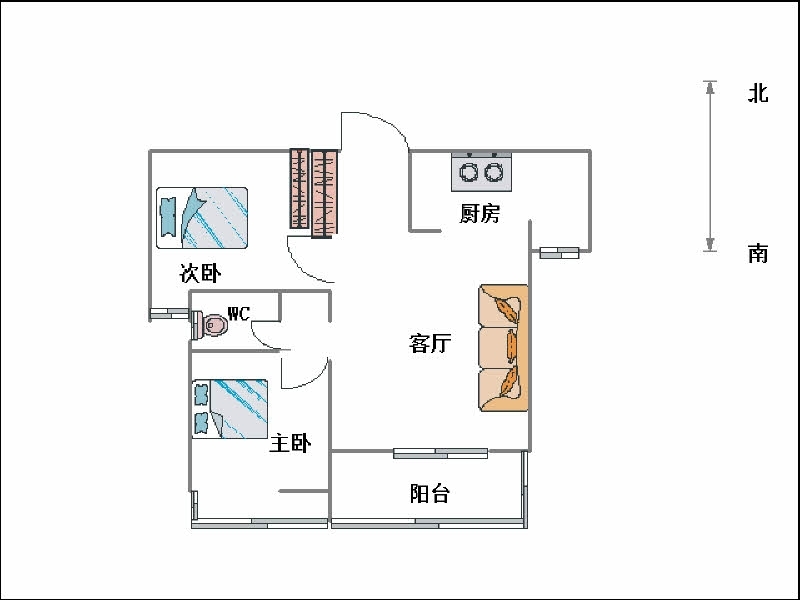 美的城  2室2厅1卫   102.00万室内图