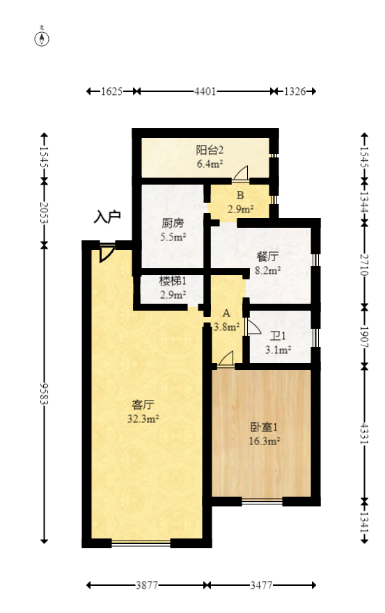 乾源国际  4室2厅2卫   90.00万室内图1