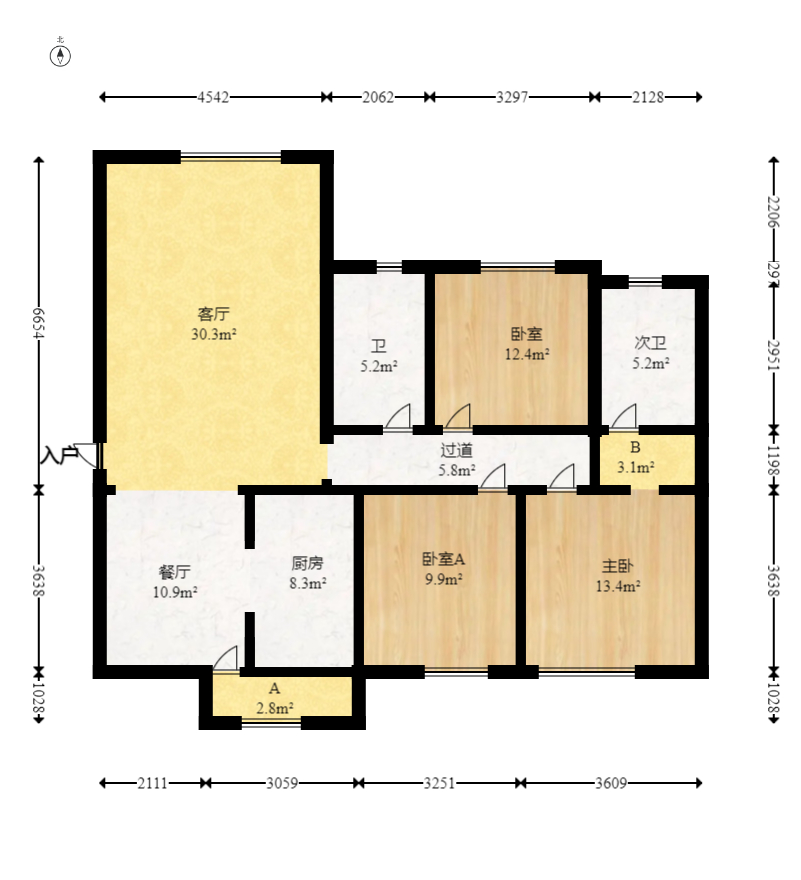 楚天世纪城东苑 3室2厅2卫 90.0万 楚天世纪城东苑 3室2厅2卫 90.0万户型图