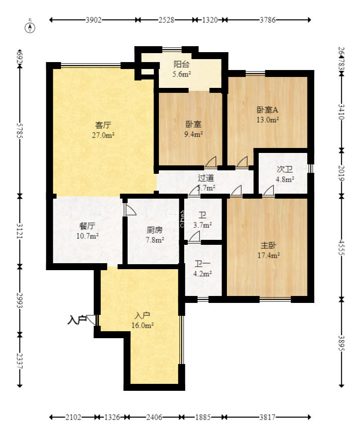 荣鑫家园 3室2厅2卫 61.8万 荣鑫家园 3室2厅2卫 61.8万户型图