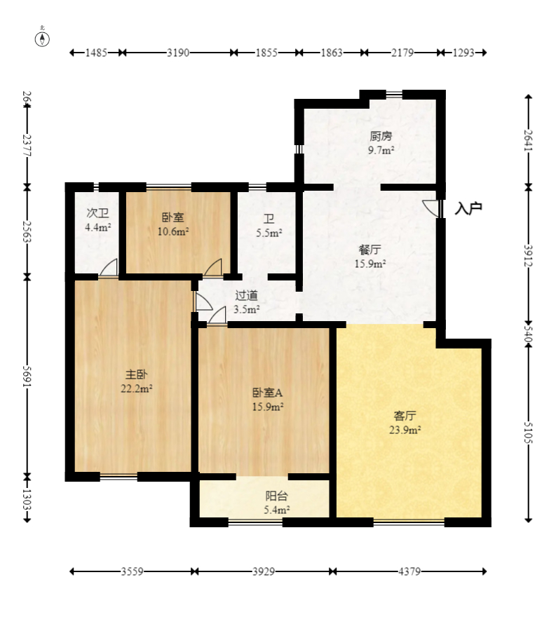 筑梦园  3室2厅2卫   91.50万室内图1