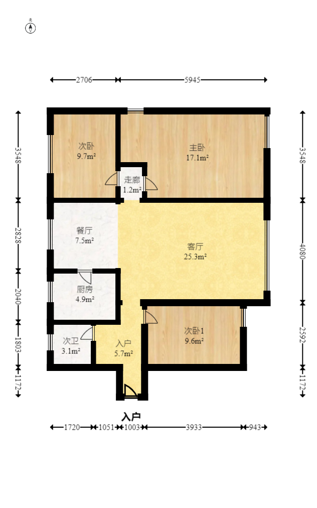 三叶铭豪 3室2厅2卫 165.0万 三叶铭豪 3室2厅2卫 165.0万户型图