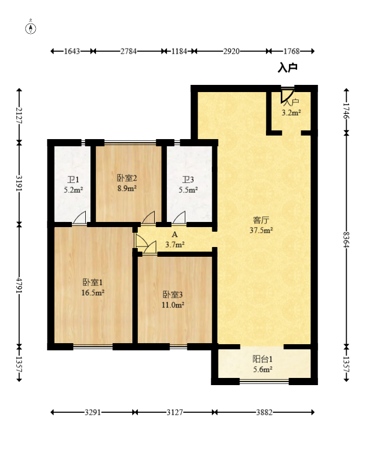 阳光城尚东湾蓝莓苑  3室2厅2卫   128.00万室内图1