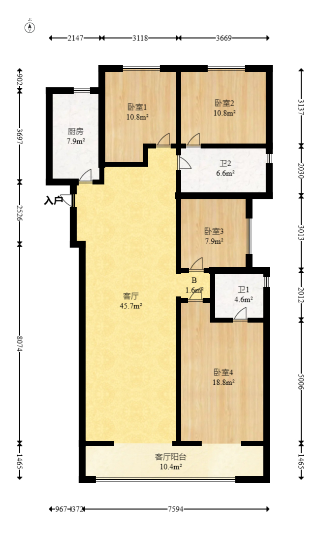 弘阳昕悦府  4室2厅2卫   130.00万室内图1
