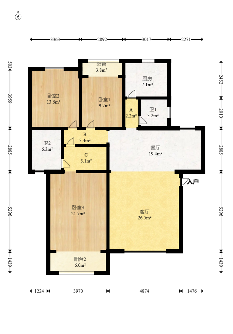 盛世康城 3室2厅2卫 78.0万 盛世康城 3室2厅2卫 78.0万户型图