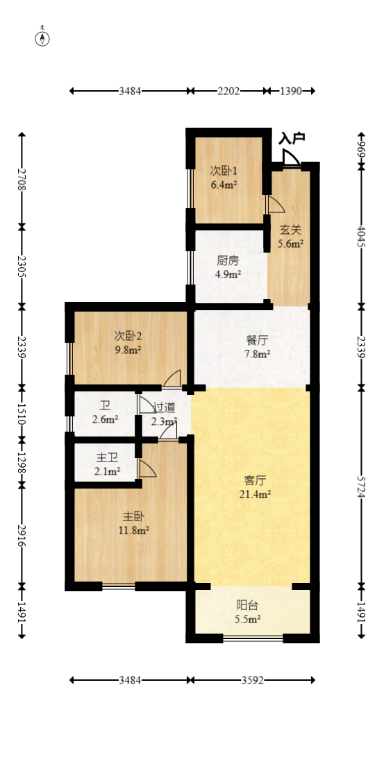 鸿邦国际城  3室2厅2卫   100.00万室内图1