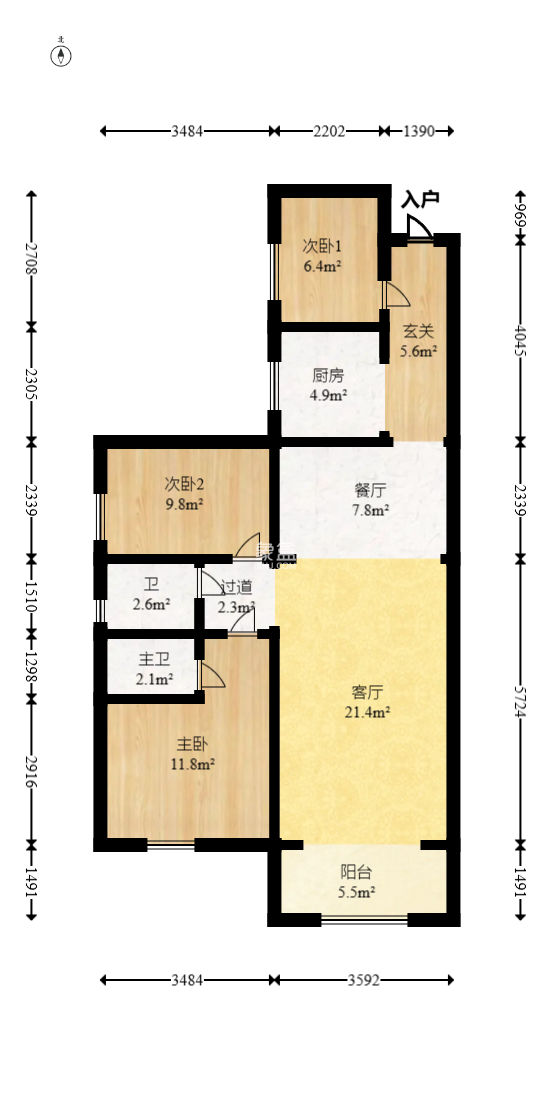 鸿邦国际城  3室2厅2卫   100.00万