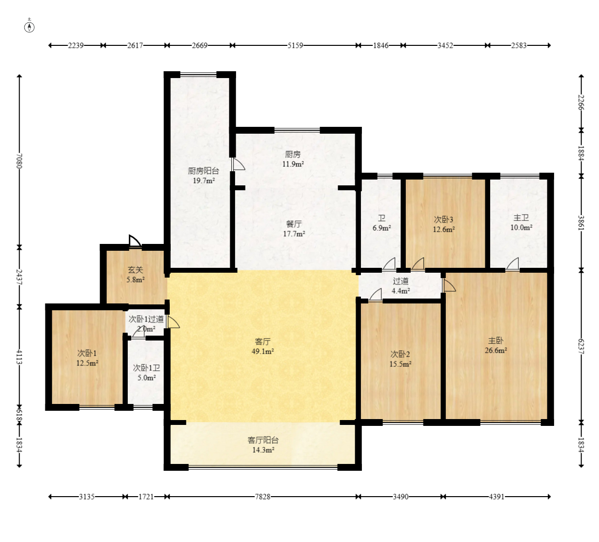 长沙北中心保利时代B区 5室2厅3卫 225.0万 长沙北中心保利时代B区 5室2厅3卫 225.0万户型图