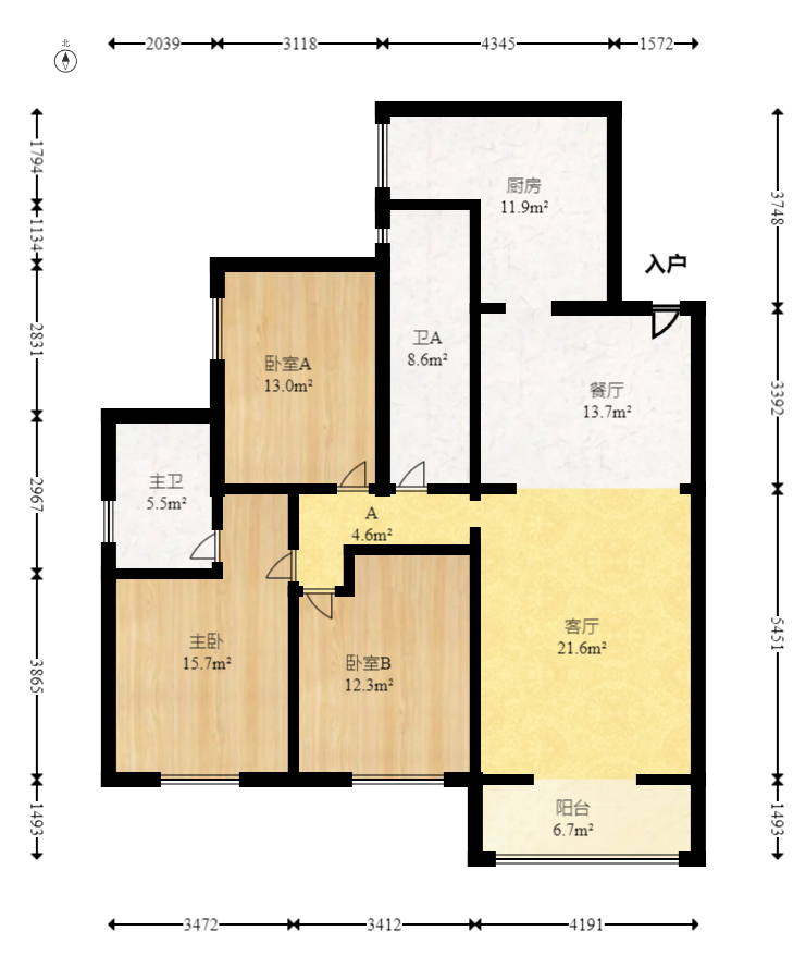 麓江春  3室2厅2卫    119.97万室内图1