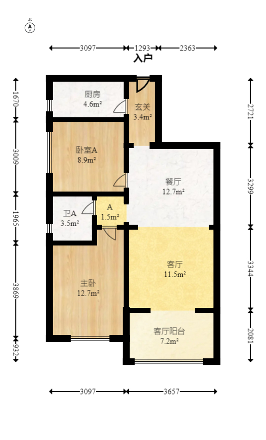 保利西海岸B区  2室2厅1卫   130.00万室内图1
