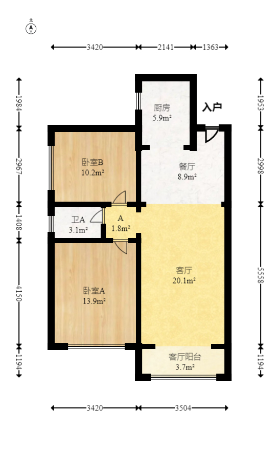 钰龙天下二期（钰龙佳园）  2室2厅1卫    213.6万室内图1