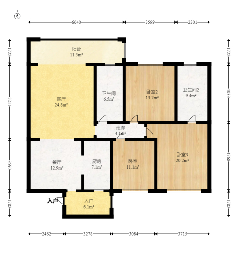 未来蜂巢 3室2厅2卫 61.8万 未来蜂巢 3室2厅2卫 61.8万户型图