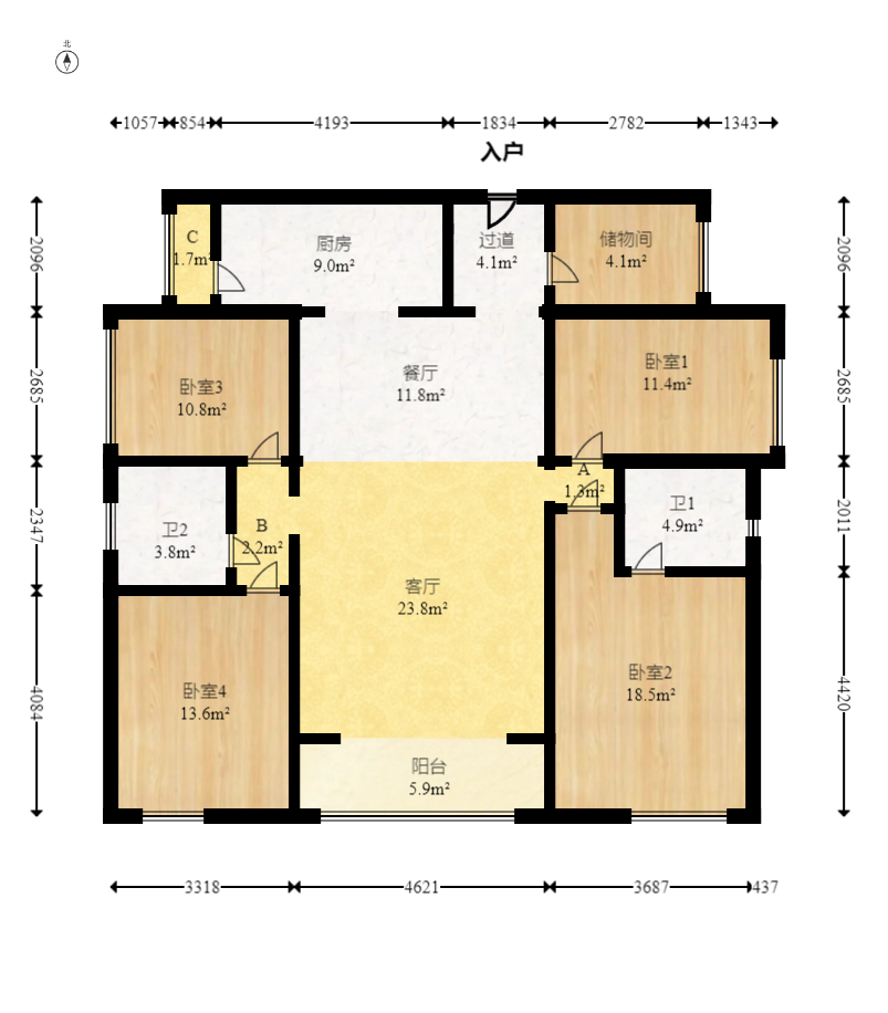 润和又一城 4室2厅2卫 109.0万 润和又一城 4室2厅2卫 109.0万户型图
