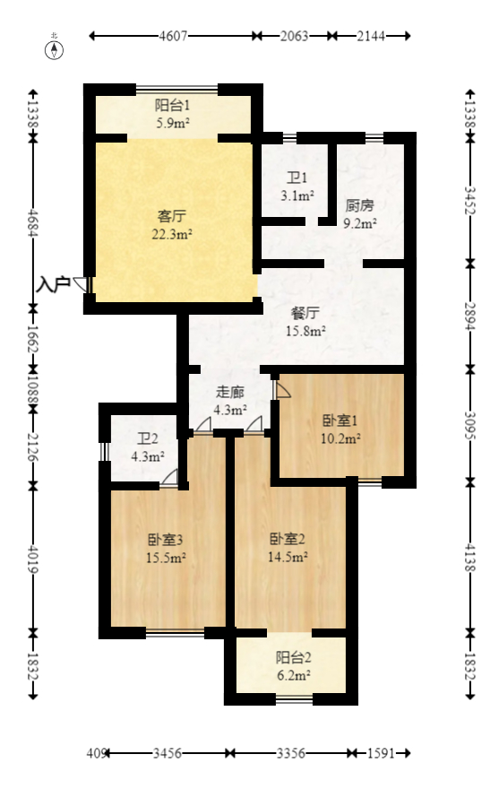 鑫天芙蓉  3室2厅2卫   99.00万室内图1