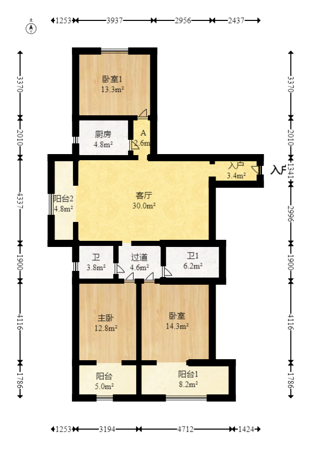 华瑞电子商厦（湖南科佳摄影城）  3室2厅2卫   125.00万室内图1