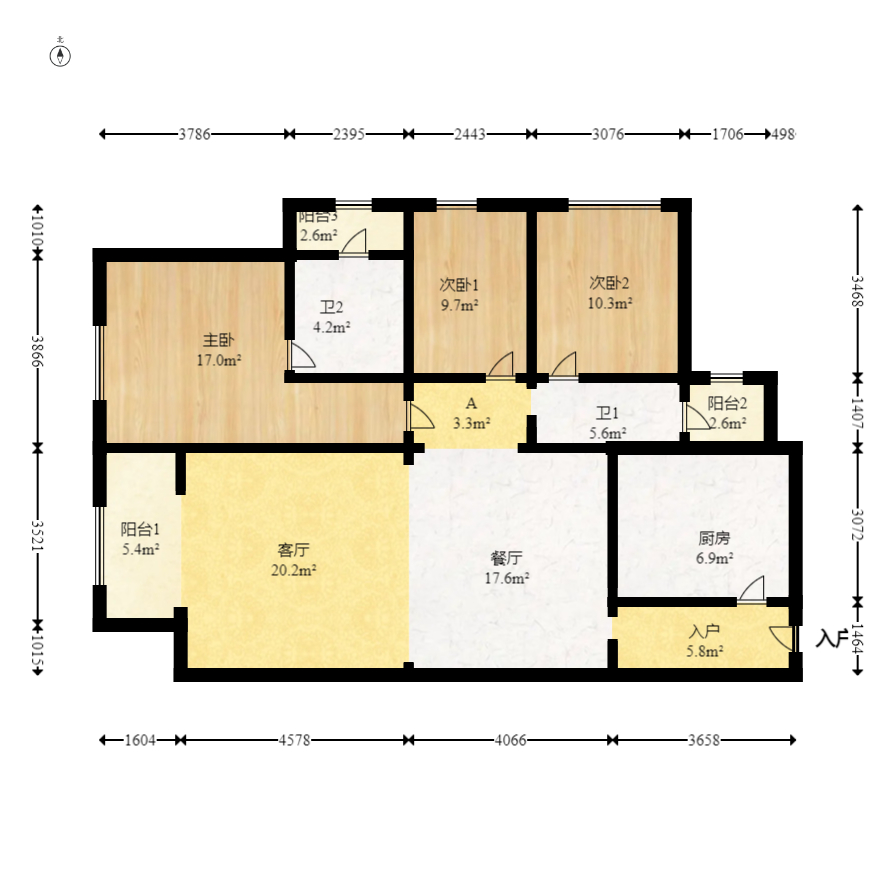 北辰瀚江府  3室2厅2卫    298.0万室内图1