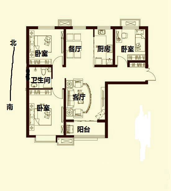 赵都新城文和园  3室2厅1卫   117.00万户型图