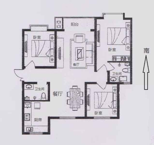 赵都新城福和园  3室2厅2卫   135.00万室内图