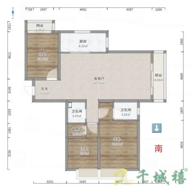 赵苑观邸  3室2厅2卫   126.00万户型图